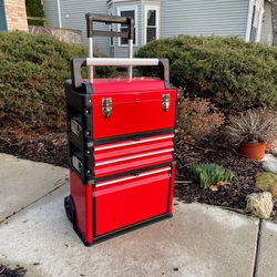 Large Toolbox Organizer - BIG RED Stackable Portable Metal Tool Box  Organizer with Wheels and 2 Drawers, Rolling Upright Trolley Tool Chest for  Garage for Sale in Plainfield, IL - OfferUp