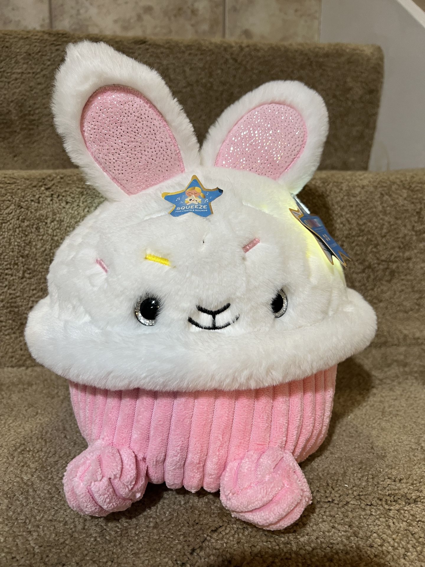FAO Schwarz 12" Glow Brights Bunny Cupcake Plush new