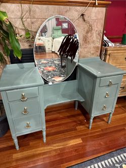 MCM Green Vanity Mirror with Lights Desk Dresser
