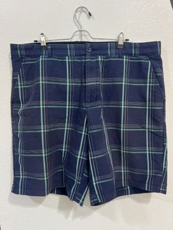 Greg Norman For Tasso Elba Shorts Mens 38 Blue Plaid Golf Flat Front Stretch