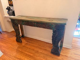 Antique Hand-Carved Wooden Console Table