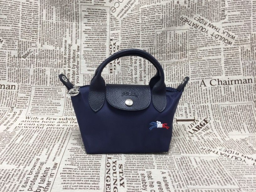 LongChamp Le Pliage Tres Paris Navy Mini pouch with Shoulder Strap