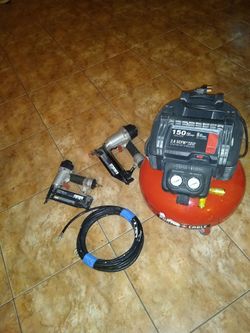 Porter Cable air compressor 6 gal hose and two nailer guns