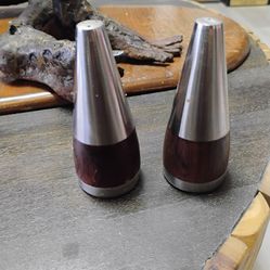 Mid Century Danish Modern 1960s Rosewood & Stainless Steel Lundtofte Salt & Pepper Shakers