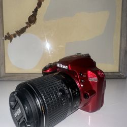Red Nikon D3300 DSLR Camera + 2 Lenses + Wireless Adapter