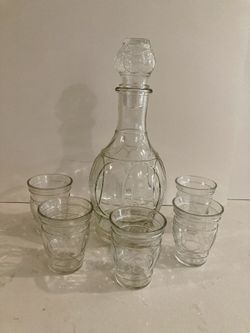 Vintage Glass Decanter Set With Glasses 