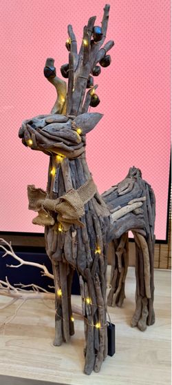 Last chance! Natural Wood Rustic Reindeer & Bare Tree Branch - vintage  seasonal decor pieces
