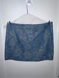 Abercrombie & Fitch Denim Mini Skirt — Glitter Rose Floral Print, Size 6 / W28