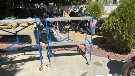 Blue Folding Scaffold Work Stand on Wheels