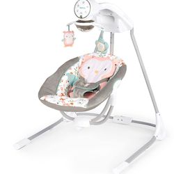Ingenuity InLighten 5-Speed Baby Swing - Swivel Infant Seat, 5 Point Safety Harness, Nature Sounds, Lights - Nally Owl

