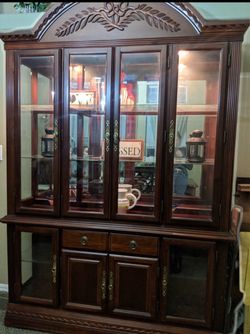 Dark Wood China Cabinet with Lighted Display