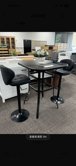 Set of 3, Includes 2 Adjustable Height Bar Stools with Cushioned Backs and 1 Glass Top Table. Perfect for Kitchen, Dining, or Home Bar Use.  💰125$
