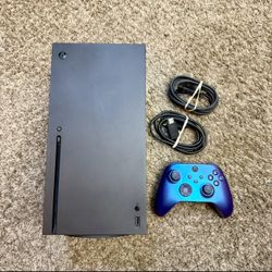 Microsoft Xbox Series X with disc drive and 1TB storage, upgraded controller and original cables. Excellent condition. 