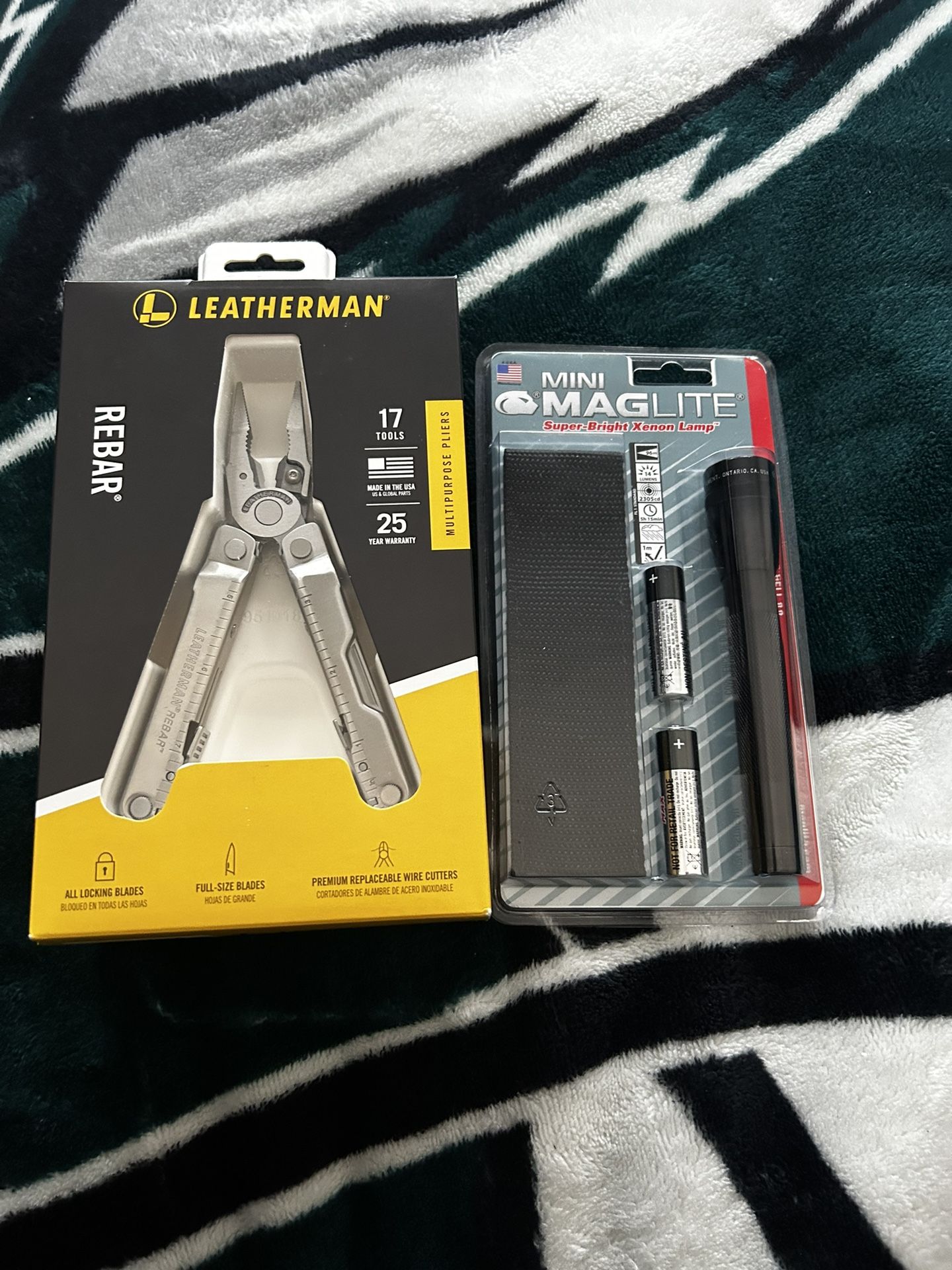 Leatherman Rebar with Sheath AND Mini Maglite with Sheath Brand New Combo Deal