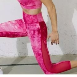 Zyia XL 14/16 High Rise Leggings Activewear Active Pink Mesh Tie Dye Sports 