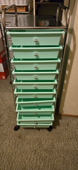 Mint Green 10-Drawer Rolling Storage Cart