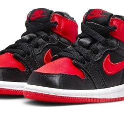 Air Jordan 1 retro high OG size 5C red black satin bred- brand new in box 