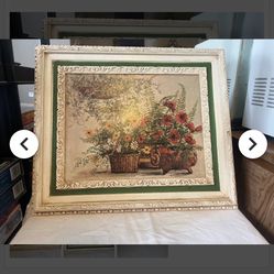 Vintage Floral Wall Art with white antique style frame
