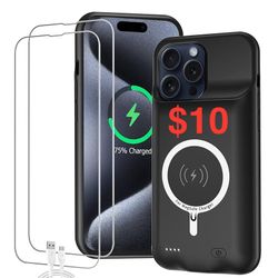 Battery Case for iPhone 15 Pro, Full Encircle 10000mAh High Capacity Rechargeable Portable Battery Charger Case Extended Battery Pack for iPhone 15 Pr