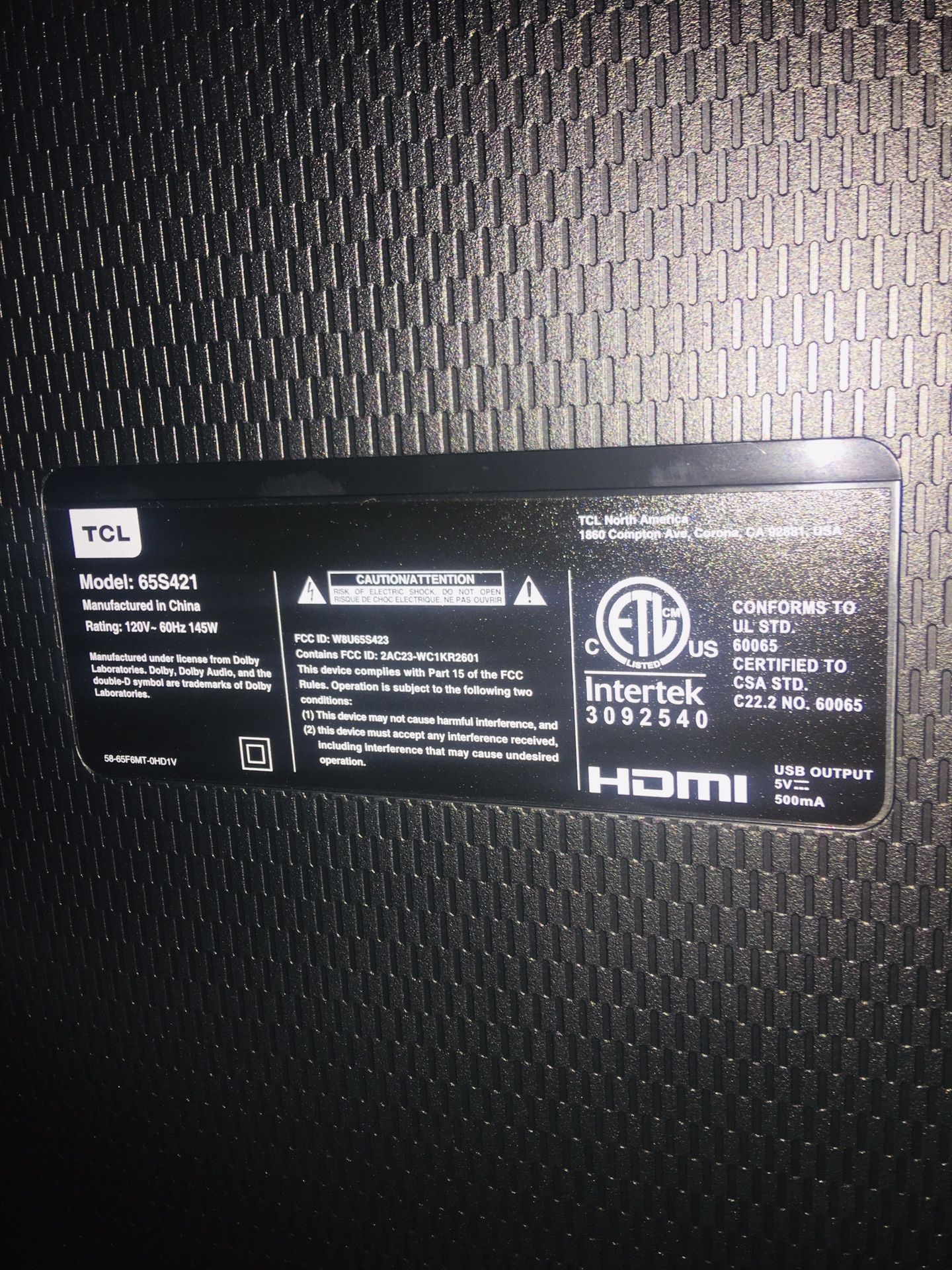 TCL Smart Roku TV 65’