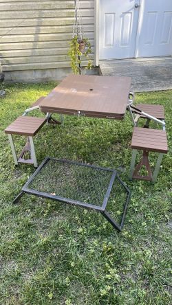 Portable folding children’s Picnic table and campfire grill rack