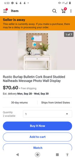Rustic burlap bulletin cork board new never used