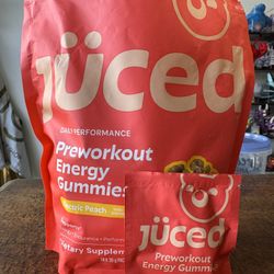 Grüns Jüced Pre-Workout Peach Gummies: 27 Packs, 95 mg Caffein Per Pack