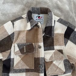 Plaid Flannel Shacket Jacket – Beige/Brown Checkered Button Stylish plaid fl Medium