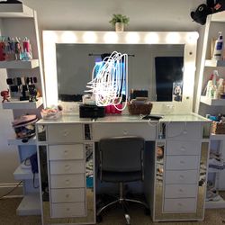 vanity and shelves