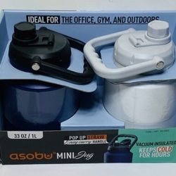 Set of 2 Asobu Mini Stainless Steel Double Walled 33 Oz Jugs