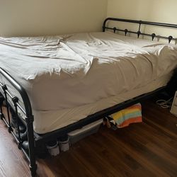 Free Queen Bed - Mattress, Box Spring, & Black Metal Frame 