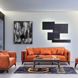 3 PCS ORANGE  LIVING ROOM SET ! MADE IN TURKEY ! MINAS HOME FURNITURE ! 851 Van Houten Ave Clifton NJ 07013