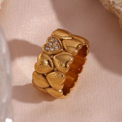 R297 - Huge Gold Plated AAA - Heart Zircon  Ring! 