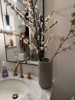 Gray Ribbed Ceramic Vase