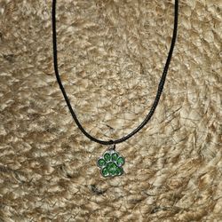 Necklace With Glitter Green Paw Charm 