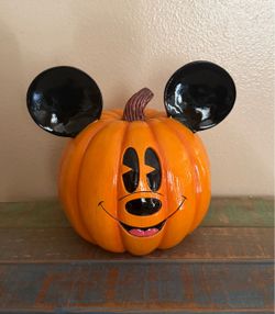 Disney Halloween Mickey Mouse 10" Resin Orange Pumpkin Sitabout