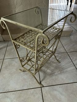 Vintage Wrought-Iron Glass Top Table 24”H