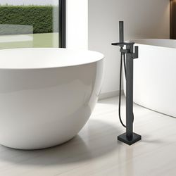 Freestanding Tub Faucet, Free Standing Tub Filler Matte Black, Single Handle Stand