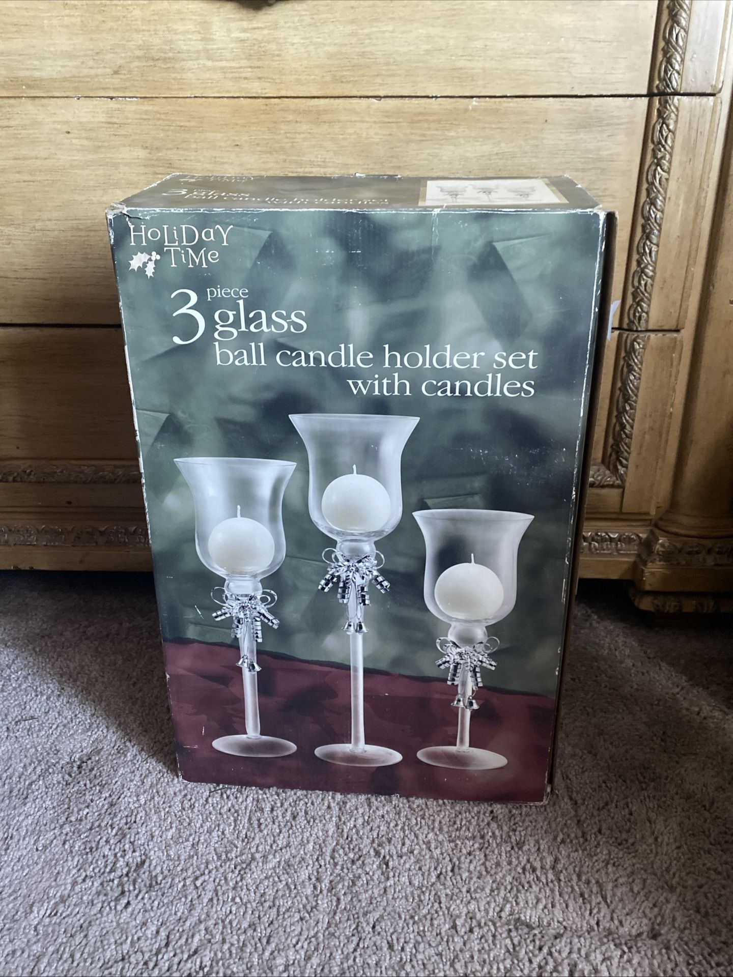 Holiday Time 3 Set Glass Candle Holders With Candles