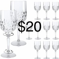 Plastic Wine Glasses, 10OZ Plastic Goblets Vintage Style Cordial Drinking Glasses for Wedding Reception, Grand Event Party Supplies(11,12oz-Clear)