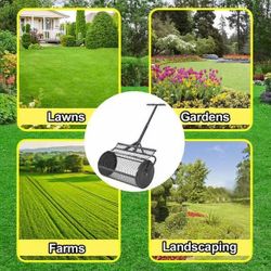 24'' Peat Moss Spreader Manure Spreaders Roller with Adjustable T Shaped Handle Lightweight Metal Mesh Spreader for Lawn Garden Spreading Manure Topso