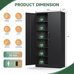 βοΈ Metal Storage Cabinets with Lock Doors,Tall Locker Organizer Steel Garage Cabinets, 5 Adjustable Layers Shelves for Home, Office, Warehouse,Tool