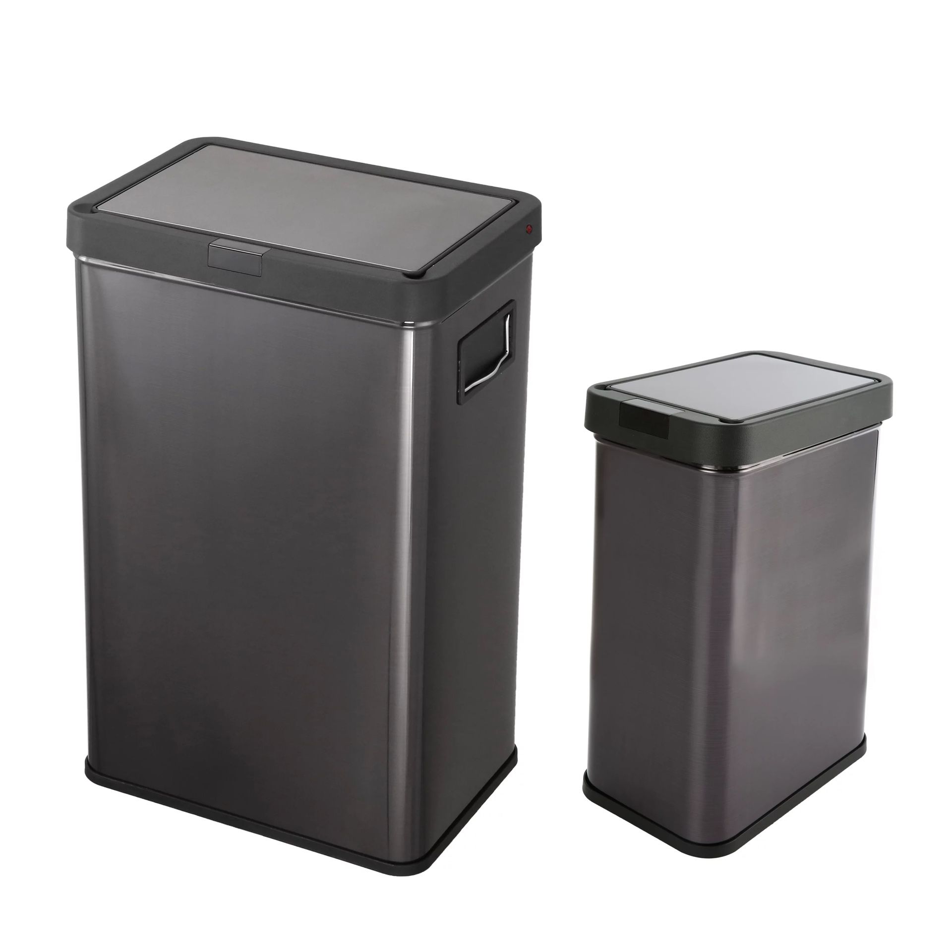 Better Homes & Gardens 13.7 gal & 3.17 gal Sensor Kitchen Trash Can Set, Black Stainless Steel Black - 15.11" x 10.74" x 24.29"