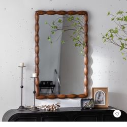 GDFStudio Shea Mid-Century Modern Wall-Mounted Mirror, Natural Wood