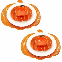 Jinei 8 Pcs Thanksgiving Fall Tableware Set Include Large Ceramic Pumpkin Shaped Plates White Dinner Ceramic Plates Small Pumpkin Shaped Bowls and Pla