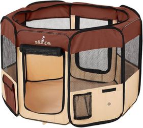 Zampa Puppy Pop Up Small Portable Dog Cat Playpen (Brown,Red,Blue) $14.99