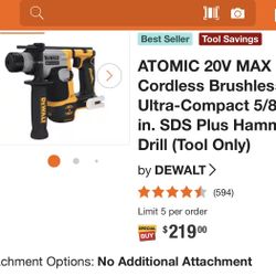 ATOMIC 20V MAX Cordless Brushless Ultra-Compact 5/8 in. SDS Plus Hammer Drill