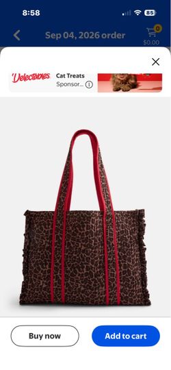Leopard Print Tote Bag with Red Handles