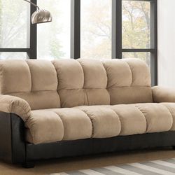 New‼️‼️ Beige Fabric Futon Sofa Bed w/ Armrest