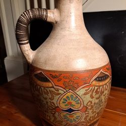 16"  Southwest Style Stoneware Vase w/ Handle 